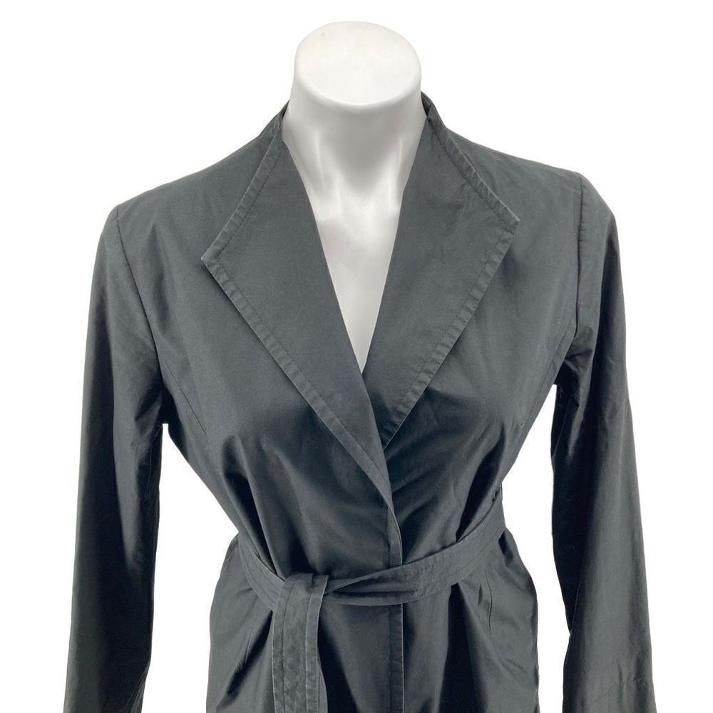 Banana Republic Black Cotton Belted Trench Coat Open Front Gold Lined Medium - Picture 4 of 16